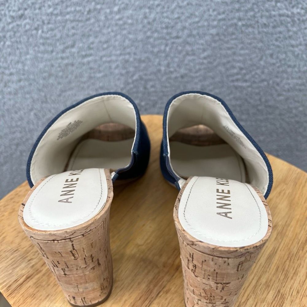Anne Klein Cork Heels Size 10M Slides Mules Open Peep Toe Spring Summer Denim - Picture 6 of 10